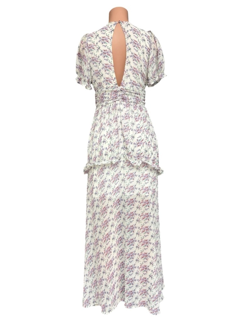 Nasty Gal Ditsy Floral Maxi Dress V Neck Puff Sleeve Slit Size 8 in Lavender - Picture 6 of 11